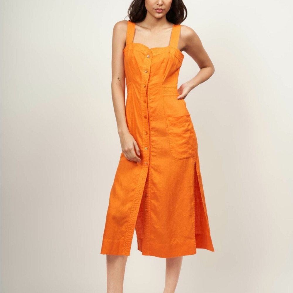 NWT Equipment Orange Pleated Button Midi Sundress